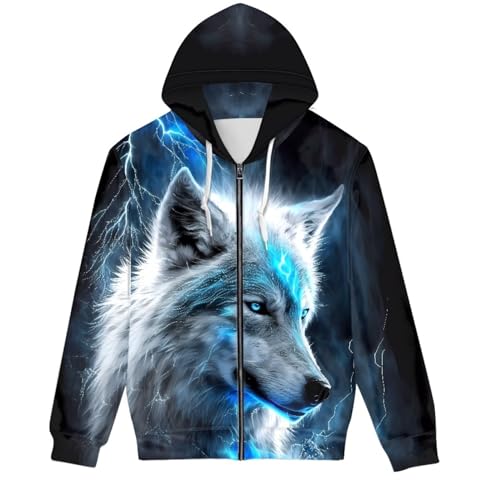 ENLACHIC Men's Cool Wolf Galaxy 3D Printed Zip up Hoodie Pullover Hooded Sweatshirt Hoodies with Pockets
