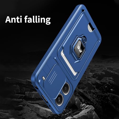 Image of Kapa Bisen Back Cover for Redmi Note 13 Pro Plus (5G) | Inbuilt Camera Slider Ring Stand and Card Pocket Shockproof Slim Bumper Back Case (Blue)