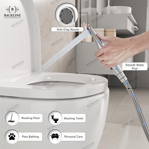 Image of Backline Water Saving Jet Spray for Toilet | Health Faucet for Toilets | ABS Hand Gun with Hose Pipe 1.2 Meter and Wall Hook /Holder | Bathroom Bidet Spray (Brushed - Full Set (Gun + Hose + Hook))