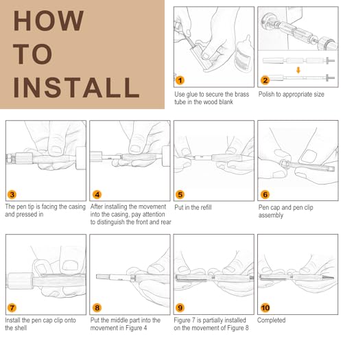 colarr 10 sets woodturning pen kits project supplies including 7mm slimline pen kits with refill and pen blanks lumber for lathe turning starter package diy crafts