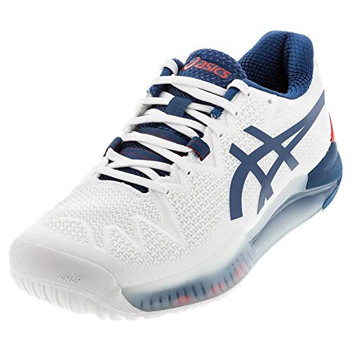 ASICS Men's Gel-Resolution 8 Tennis Shoes, 9M, White/MAKO Blue