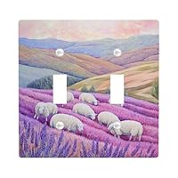 Spring Lavender Sheep Light Switch Cover Plates/Outlet Covers, Pastel Violet Sheep in Flower Fields for Home Decor, Wall Plates, Standard Size Double Toggle