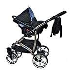 Cleo Kombi Kinderwagen 3 in 1 schwarz/gold - mit Vollgummireifen
