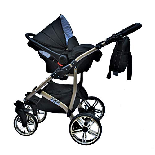 Cleo Kombi Kinderwagen 3 in 1 schwarz/gold - mit Vollgummireifen