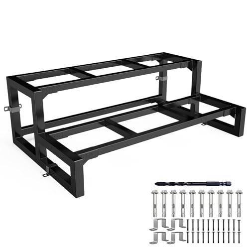 Peldaño de acero de 2 escalones, larguero metálico para peldaño de madera, soportes independientes para escaleras interiores y exteriores.(Ancho 60 cm)