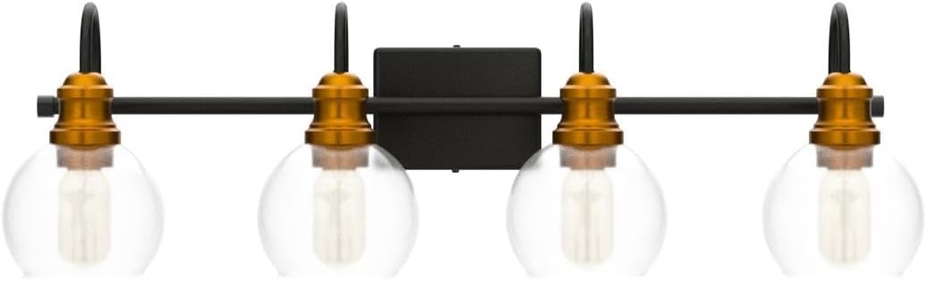 LALUZ Bathroom Vanity Light, 4-Light Black Bathroom Light Fixtures with Oil Rubbed Bronze Finish, Modern Farmhouse Vanity Lights with Clear Globe Glass Shade (L 29.5" x W 7" x H 9")