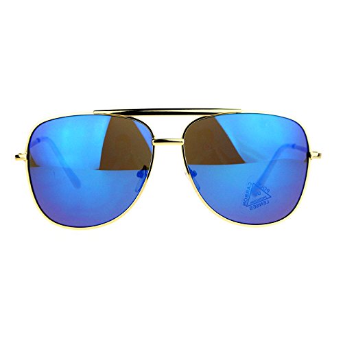 Square Aviator Sunglasses Oversized Fashion Gold Metal Frame Mirror Lens