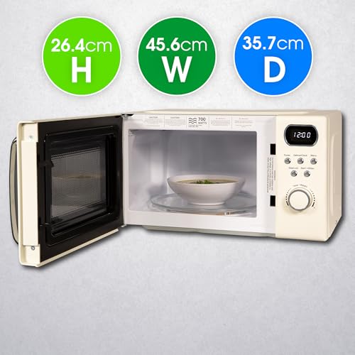 Abode Retro Microwave 20 Litre Cream Digital 800W, Mirror Finish, 8 Auto Cook Settings & Defrost, 5 Power Levels AMD2004C (Cream)