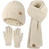Gorro de invierno, bufanda, guantes de punto de forro polar, bufanda larga, calentador de cuello, pantalla táctil, guantes de invierno, regalos para mujeres
