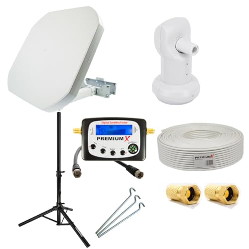 PremiumX Satelliten Anlage Flat43 Flachantenne Single LNB Dreibein-Stativ Tripod 10m Antennen-Kabel...