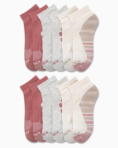 Image of Nautica Womens Quarter Socks Moisture Wicking Cushioned Socks, 12 Pack | Stretch Performance Dri-Motion Fabric, Cushioned with Arch Support, Breathable Mesh Panels, Quarter Cut, Shoe Size 4-10