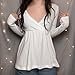 Women's Babydoll Top Long Sleeve Lace Trim Wrap V-Neck Peplum Shirts Blouses Coquette Aesthetic (White, M)