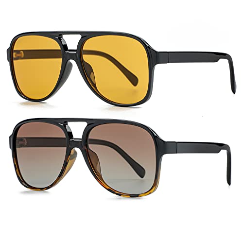 Image of Polarized Classic Vintage Aviator Sunglasses for Men Women Large Frame Retro 70s Sunglasses