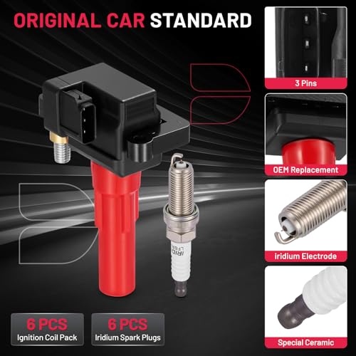 Image of BDFHYK 6 Ignition Coil Pack UF666 and 6 Iridium Spark Plug 6619 Compatible with Subaru 2010-2019 Legacy, 2010-2019 Outback, 2010-2014 Tribeca 3.6L H6 Coil for GN10666 COP584 1788537 C864
