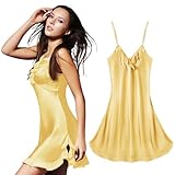 Lonxu Women's silk satin slip Casual Dresses For Summer Yellow L