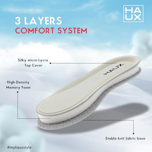 Image of HAUX Comfort+ Memory Foam Insoles for Men | Soft Cushion Shoe Insole for Daily Use, Walking, Running, Sports & All-Day Standing Comfort (White, UK-6)