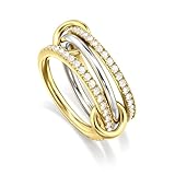 Stackable Rings for Women Non Tarnish 14K Gold Plated Interlocking Ring Stack Set Gold Silver Mixed Metal Statement Rings Dainty Cubic Zirconia CZ Fashion wedding Band Stacking Ring Size 10 Jewelry