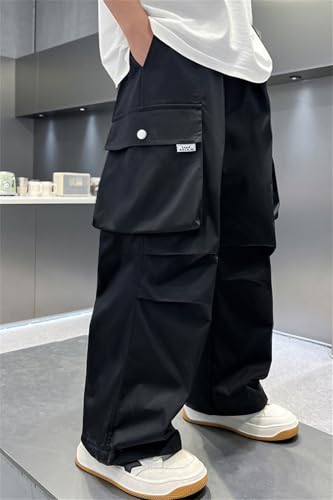 SANGTREE Boys Baggy Cargo Pants High Elastic Waist Parachute Pants with Pockets, 4-14 Years3