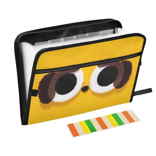 Carpeta expandible con 13 bolsillos, tamaño A4, tamaño carta con cierre de cremallera, para suministros de oficina, lindos ojos de perro, color amarillo para guardar