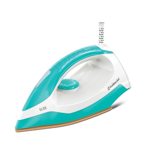 Image of Goldmedal Glide 1100W Dry Iron | Non-stick Weilburger Premium Double Coated Soleplate | 5 Fabric Setting |1.8 Meter Cord | 360 Swivel Cord | 2.5 Years Warranty | Light Weight (Turquoise Blue)