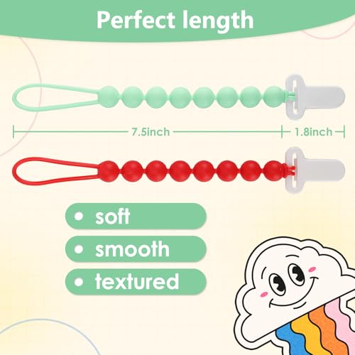 Image of 6-Pack Silicone Pacifier Clips for Babies, Safe Teething Beads, Rust-Free Holders, Baby Boy and Girl Essentials, Newborn Must-Have Accessories, BPA-Free (Pink)