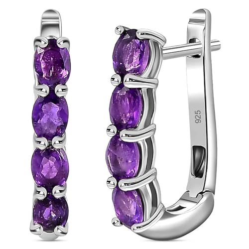 TJC Amethyst Hoop Earrings for Women 925 Sterling Silver February Birthstone Earrings with Platinum Plating Silver Hoop Earrings for Women Jewellery Gift