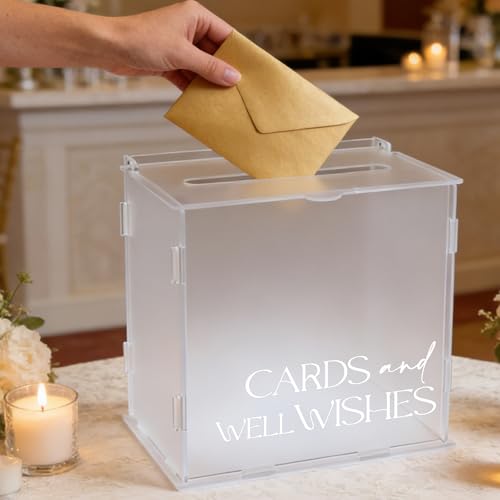 Image of Frosted Acrylic Wedding Card Box, Elegant Matte Gift Card Holder with Slot for Cash Gifts Envelopes, Decorative Table Decor for Wedding Reception Birthday Baby Shower & Graduation Party