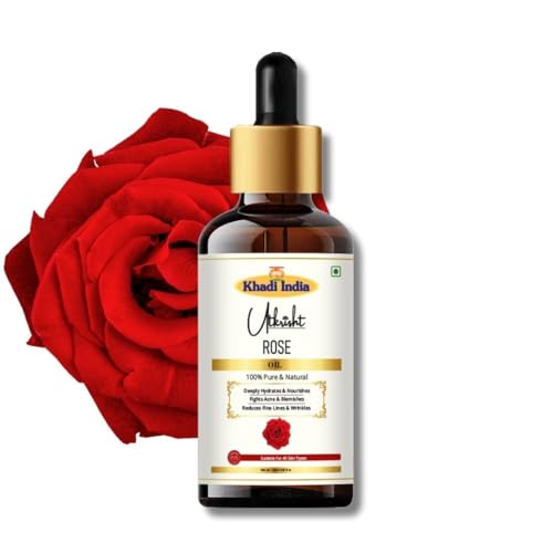 Image of Utkrisht Khadi Rose Essential Oil 15 ml | Pure & Natural Cold Pressed Oil | For Skin & Hair Care, Aromatherapy, Relaxation, Massage & Body Oil | Suitable for All Skin Types | For Men & Women
