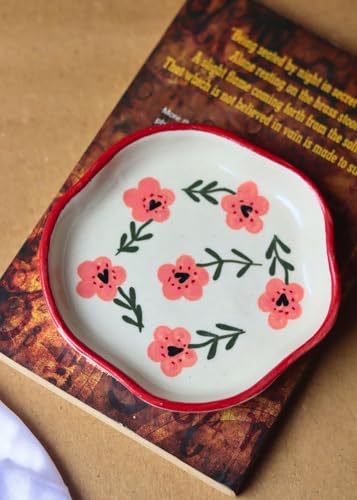 Image of WEAVING HOMES Poppy Flower Handmade Dessert Plate, Size: 11 cm Microwave & Dishwahsher Safe (Set of 1)