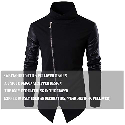 TRISTIN Men Cool Casual Long Sleeve Oblique Zipper Hip Hop Hoodie Fashion Slim Fit Pullover Lightweight Black Sweatshirt2