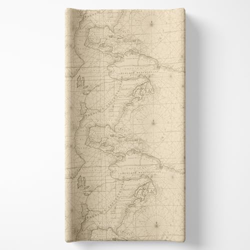 Image of Glenna Jean Cotton Cream Map Adventure Diaper Changing Pad Cover, Vintage Explorer Design, Soft Infant Changing Pad Cover, Fits Standard Changing Pads, Machine Washable, Baby Boy Nursery Bedding