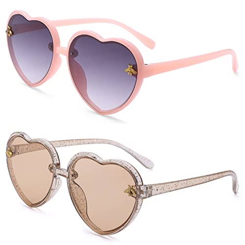 Heart shaped Sunglasses for Kids Stylish Cute Bee Frame for Toddler Girls Age 2-10 UV400 Protection