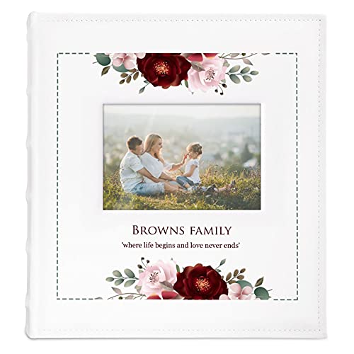 MavertonPhoto Album for couples- White cover with a photo frame and a stylish print - 60 black pages to fill in - Up to 240 images in multiple size - For wedding - For parents - bouquets