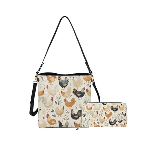 Image of HUGS IDEA Leather Purses and Handbag for Women Bucket Bag with Wrist Wallet 2 Packs