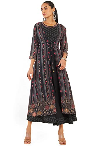 Image of Soch Women Black Georgette Printed Dress Kurta