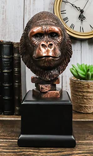 Ebros Gift Amazon Basin Rainforest Silverback Gorilla Head - Estatua de busto de cabeza de gorila en bronce acabado galvanizado con base de trofeo negro, 21 cm de alto, King Kong Congo Cover