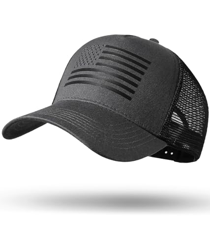 Image of American Flag Trucker Hat,USA Hat for Men Women Snapback Baseball Cap Adjustable Breathable Mesh Side Durable Hats