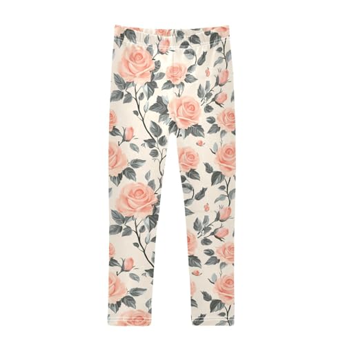 ZZKKO Girls Leggings Cute Roses Flowers with Leaves Toddler Girls Clothes Leggings for Girls Toddler Girls Leggings 3-4T