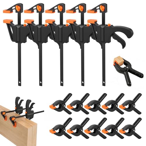 Lista de Sargentos de madera del mes. 41 Kit 15 Piezas Prensas Carpinteria, 4 Pulgadas Abrazadera de Barra para Carpintería, Incluir 5 Sargento Carpinteria Y 10 Abrazaderas F, Para Herramientas Carpinteria, Unir Madera y...