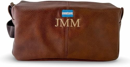 Beauty case personalizzato case vegana ricamata borsa a mano Handmade per compleanno Festa del papà Moderno marrone pelle