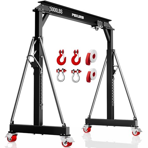 POXURIO 2 Ton Gantry Crane, 5000 Lb Portable Shop Lift Hoist with 2 Ton Manual Trolley, 8.53-12.5ft, 9.06FT Max Width, Black