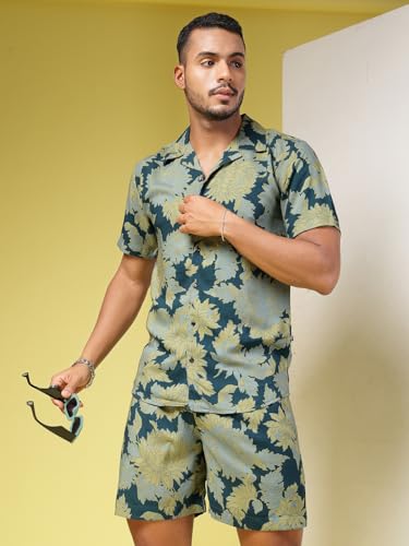 Image of Rigo Printed Co-Ord Set for Men | Casual Shirt & Shorts Night Suit Set | Lounge-wear Nightdress Pajama Set for Mens & Boys | Night Wear, Beach Wear, Vacation Wear Outfit