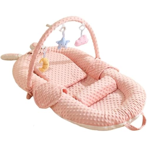 Uevmo ベビーベッド 新生児 折りたたみ 軽量 ポータブル ベビーベッド 赤ちゃん 転倒防止 嘔吐防止パッド 取り外し可能 枕カバー お手入れ簡単 多機能 両面デザイン ベッドインベッド 出産祝い 女の子 男の子 (ピンク,+スロープパッド+おもちゃラ