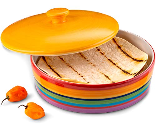 Ceramic Tortilla Warmer by KooK, Colorful Design, Holds up to 12 tortillas, Taco warmer 40oz