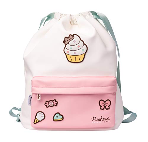 Grupo Erik: Mochila de Saco Pusheen Rose Collection  32 x 43 15 cm   Blanco  Rosa  Verde