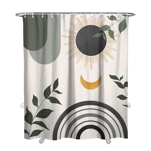 Mid Century Abstract Boho Aesthetic Shower Curtain Set, Gray Natu...