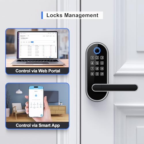 Image of Bluetooth Fingerprint Smart Lock with Handle & Keypad - Fits Most US Doors, DIY Install, Keyless Entry: Code, FOB, Auto-Lock. Ideal for Home, Airbnb, Rental, Kids, Seniors. Alexa & Google Compatible