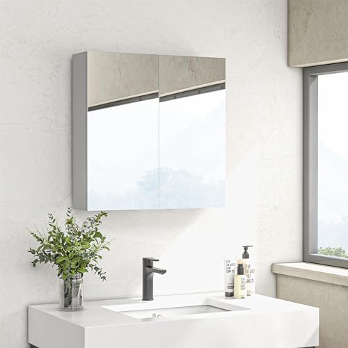 kleankin Armoire Murale de Salle de Bain, Placard de Rangement, 3 Niveaux, étagère réglable, 2 Portes et miroirs, Armoire Suspendue, 60 x 15 x 60 cm, Blanc