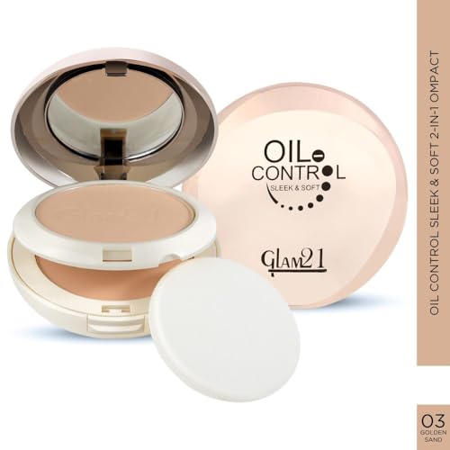 Image of Glam21 Oil Control Sleek & Soft 2-in-1 Compact Powder | Sweat & Waterproof | Long-Lasting Matte Makeup | Enriched with Vitamins E & C | Shine-Free Finish | 18gm, Golden Sand-03