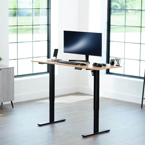 Image of VIVO Real Bamboo 60 x 24 in Standing Desk, DESK-KIT-1B6O | Electric, Holds 220 lbs, Sit Stand, Height Adjustable, Solid One-Piece Table Top, Memory Presets, 1B Series, Black Frame